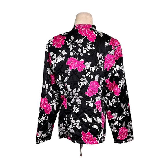 Spenser Jeremy black floral silk light quilted zip jacket size Large - Picture 3 of 12